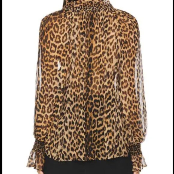 Alice + Olivia NORAH Leopard Silk Peasant Blouse - Picture 3 of 5